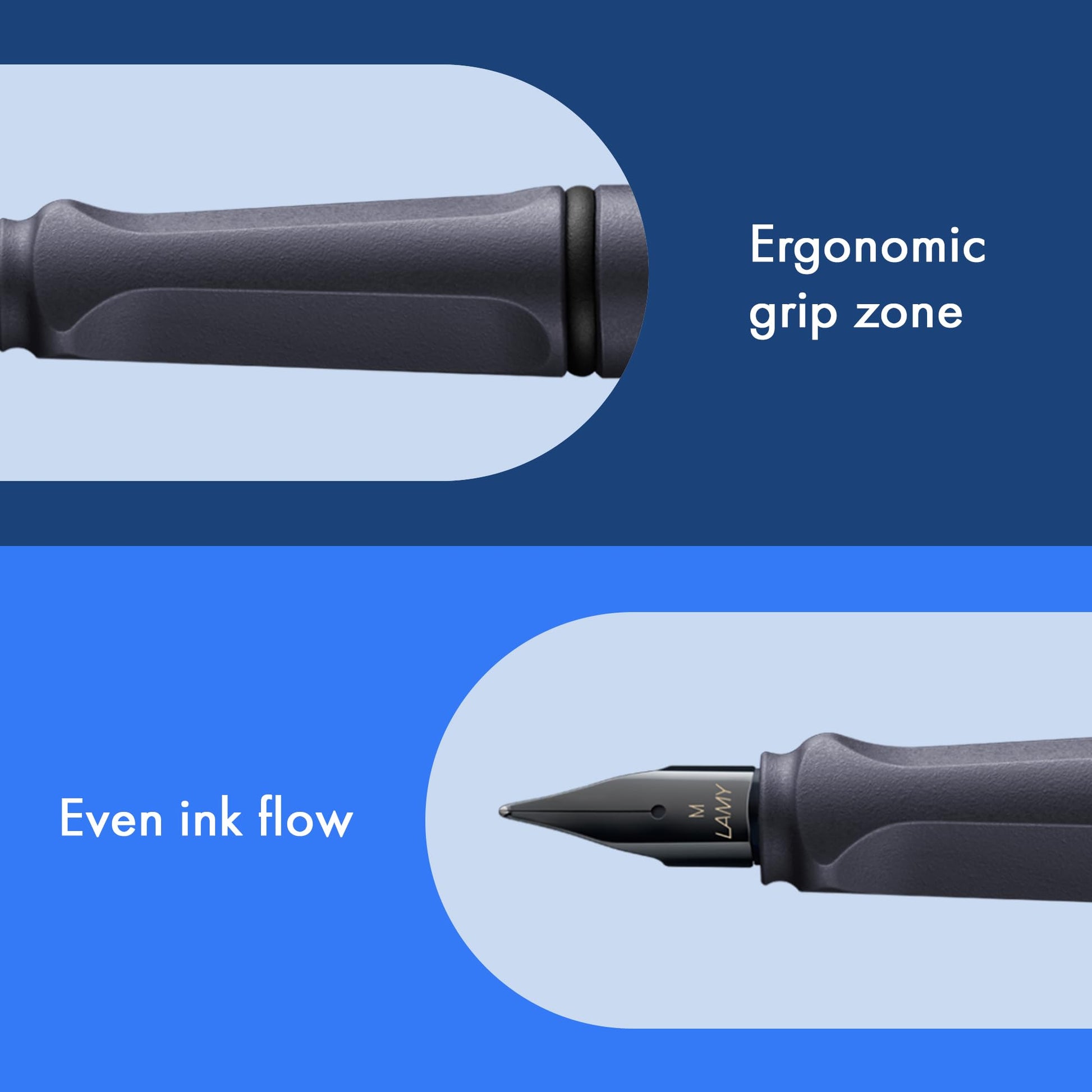 LAMY safari steel black - Fountain Pen with ergonomic grip & polished steel nib in size M - ideal