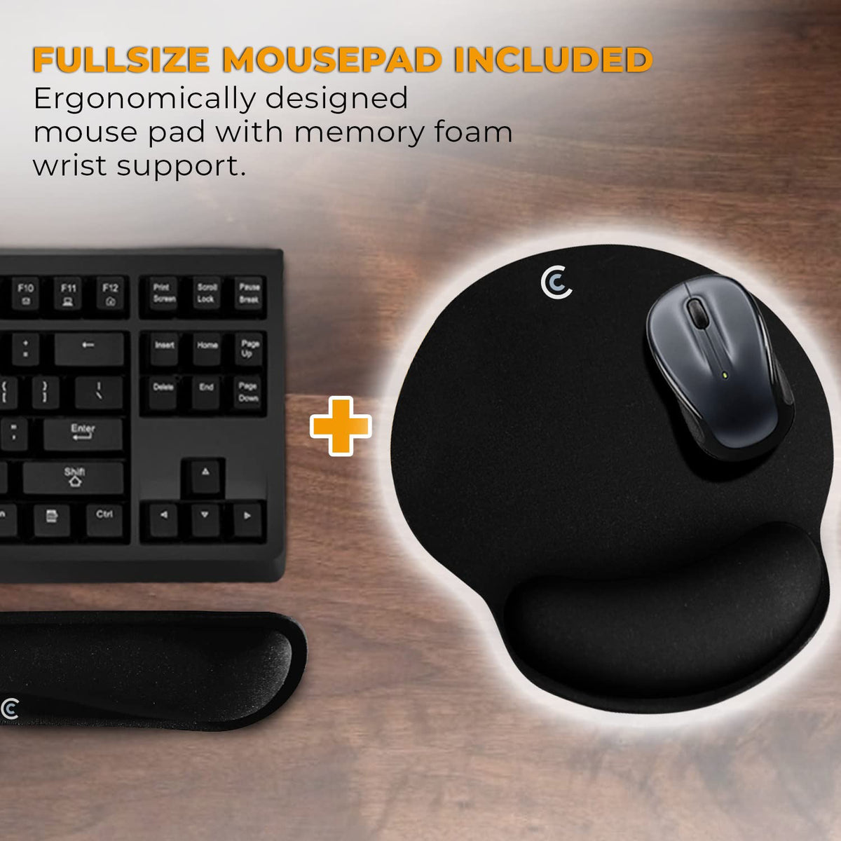4pc Wrist Rests for Keyboard and Mouse Pad Set - Memory Foam Cushion, Black - Ergonomic Wrists Hand