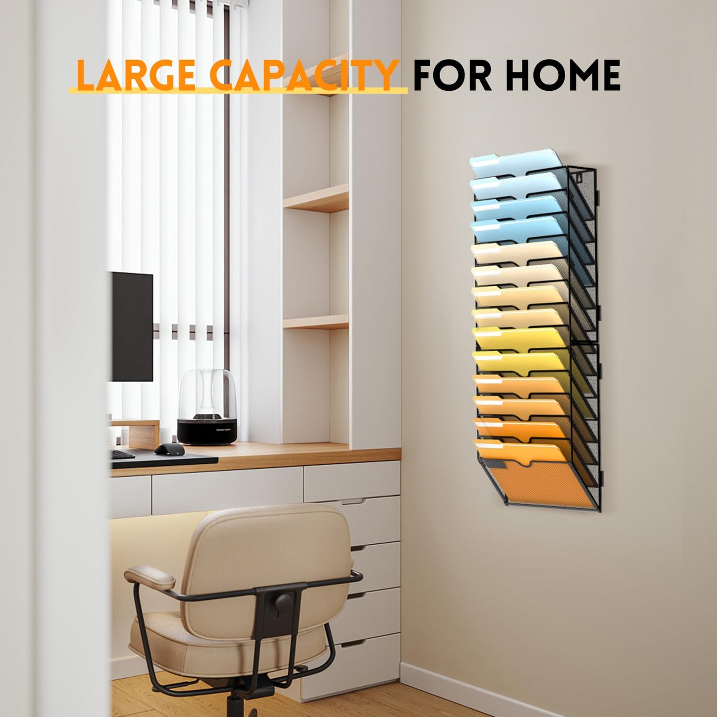 SUPEASY 14 Tier Wall File Organizer, Hanging Wall Mounted Mail Organizer with Label Slots, Metal