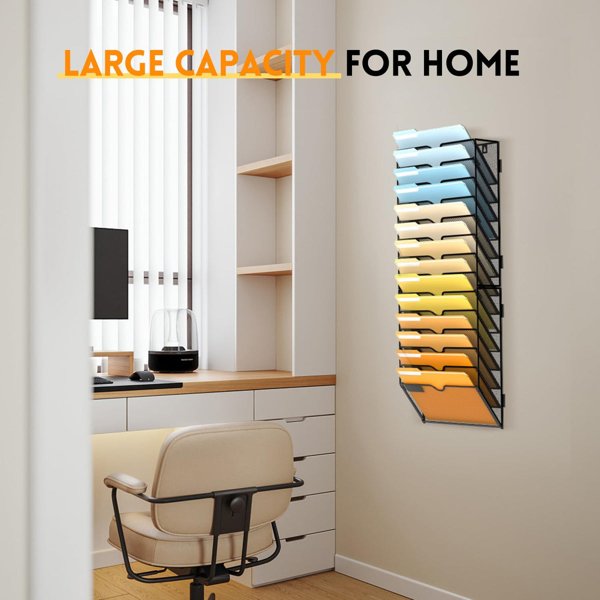 SUPEASY 14 Tier Wall File Organizer, Hanging Wall Mounted Mail Organizer with Label Slots, Metal