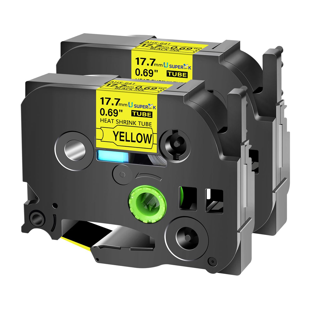 USUPERINK 2 Pack Compatible for HSe-641 HSe641 HS-641 HS641 Black on Yellow (17.7mm 0.69''x 1.5m