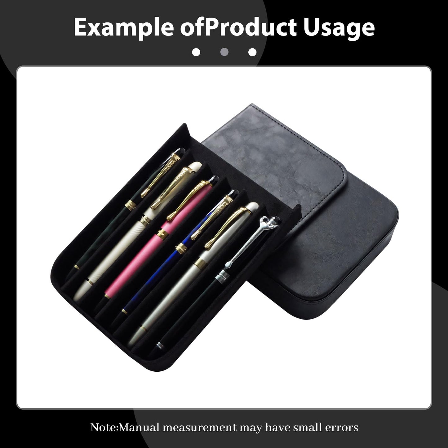 MIVLXLX 6 Slot Fountain Pen Case, Handmade Magnetic,Christmas Gift (black)