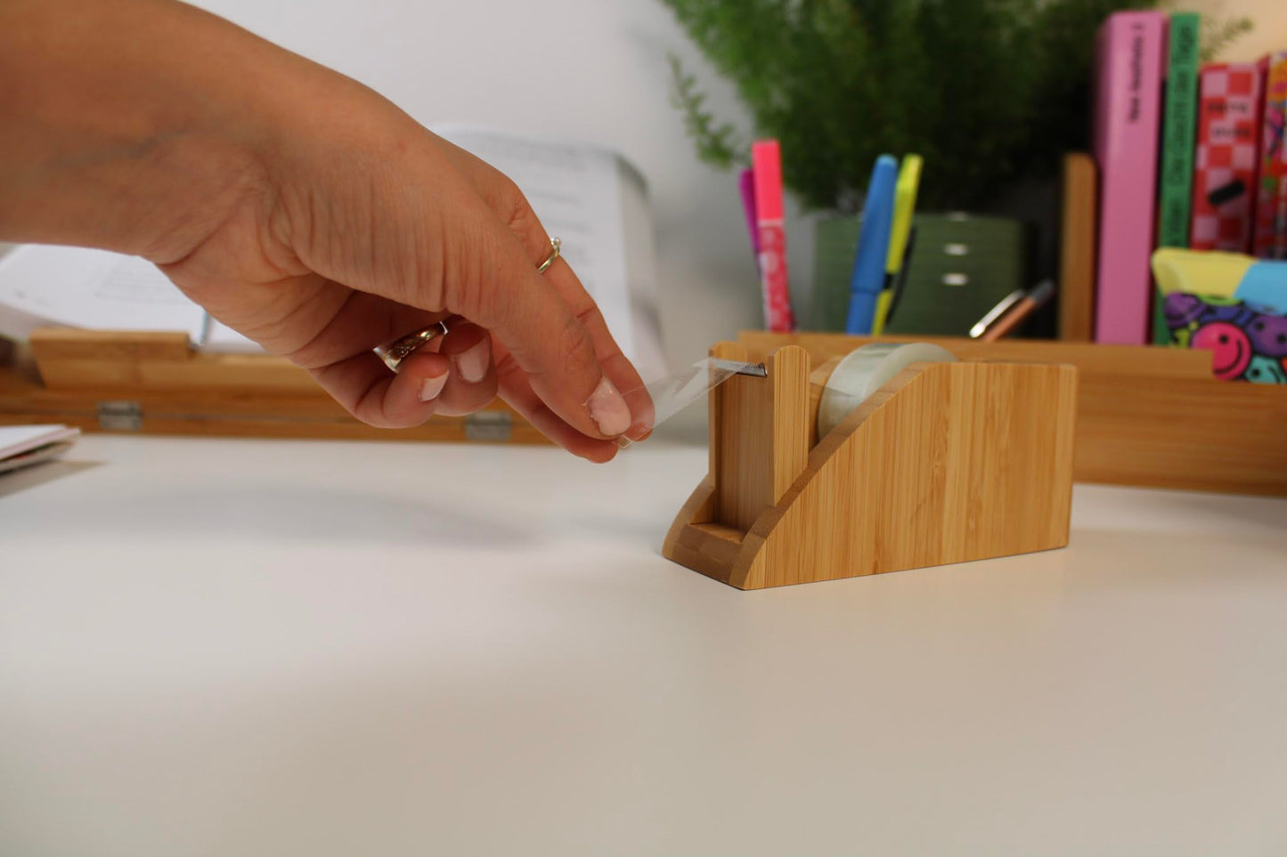 WEDO 061907 Bamboo Tape Dispenser with Adhesive Tape Brown