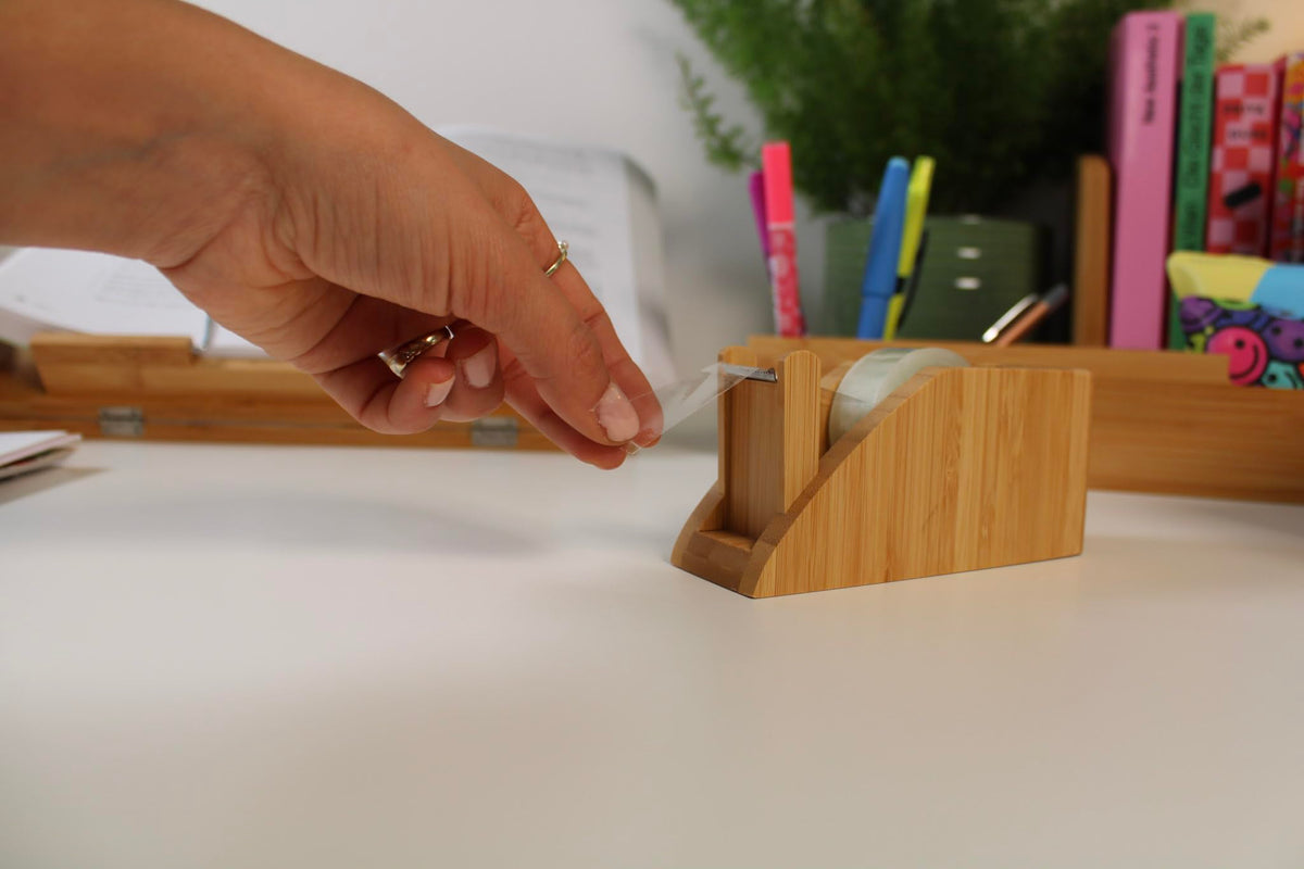 WEDO 061907 Bamboo Tape Dispenser with Adhesive Tape Brown