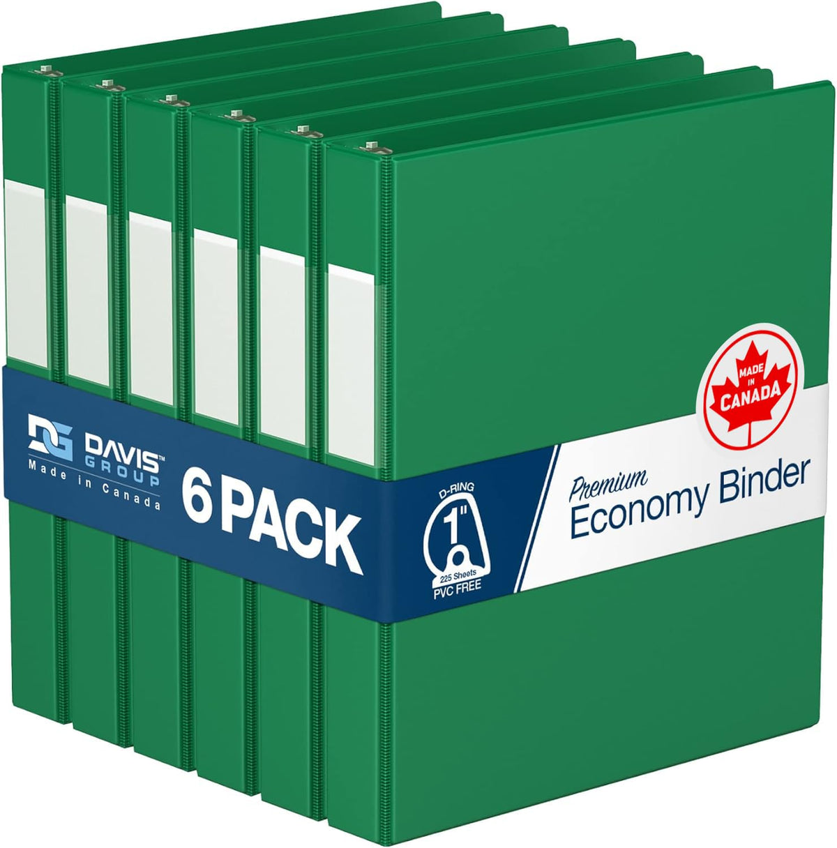 Premium Economy 3-Ring Binder, Spine Label, 1" Round Rings, Green, 6 Pack