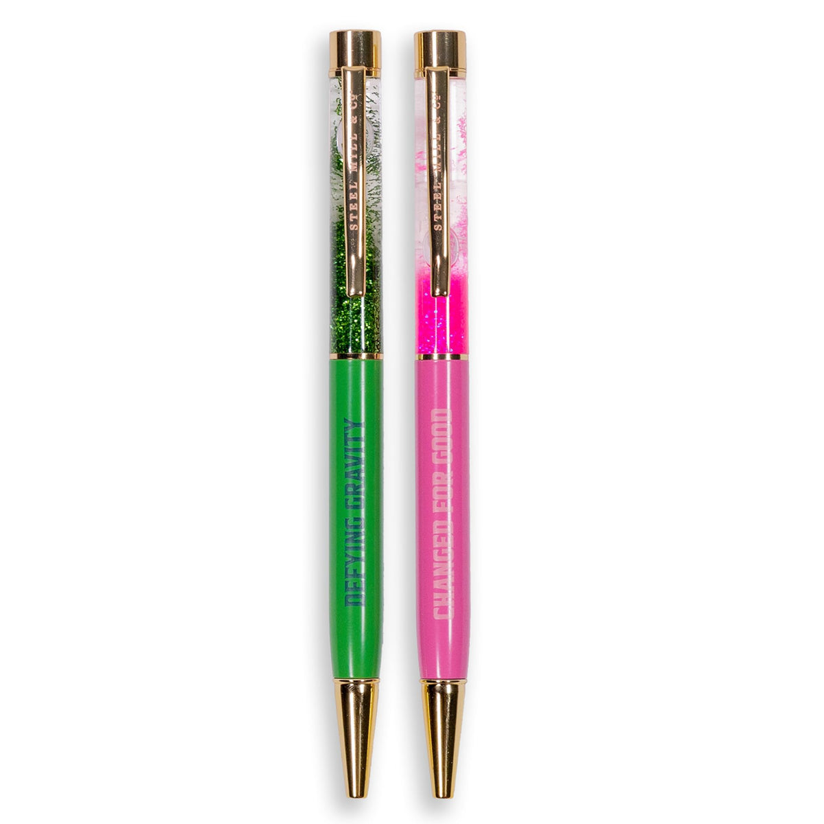 Steel Mill & Co. Glitter Bomb Pen Set of 2, Pink and Green