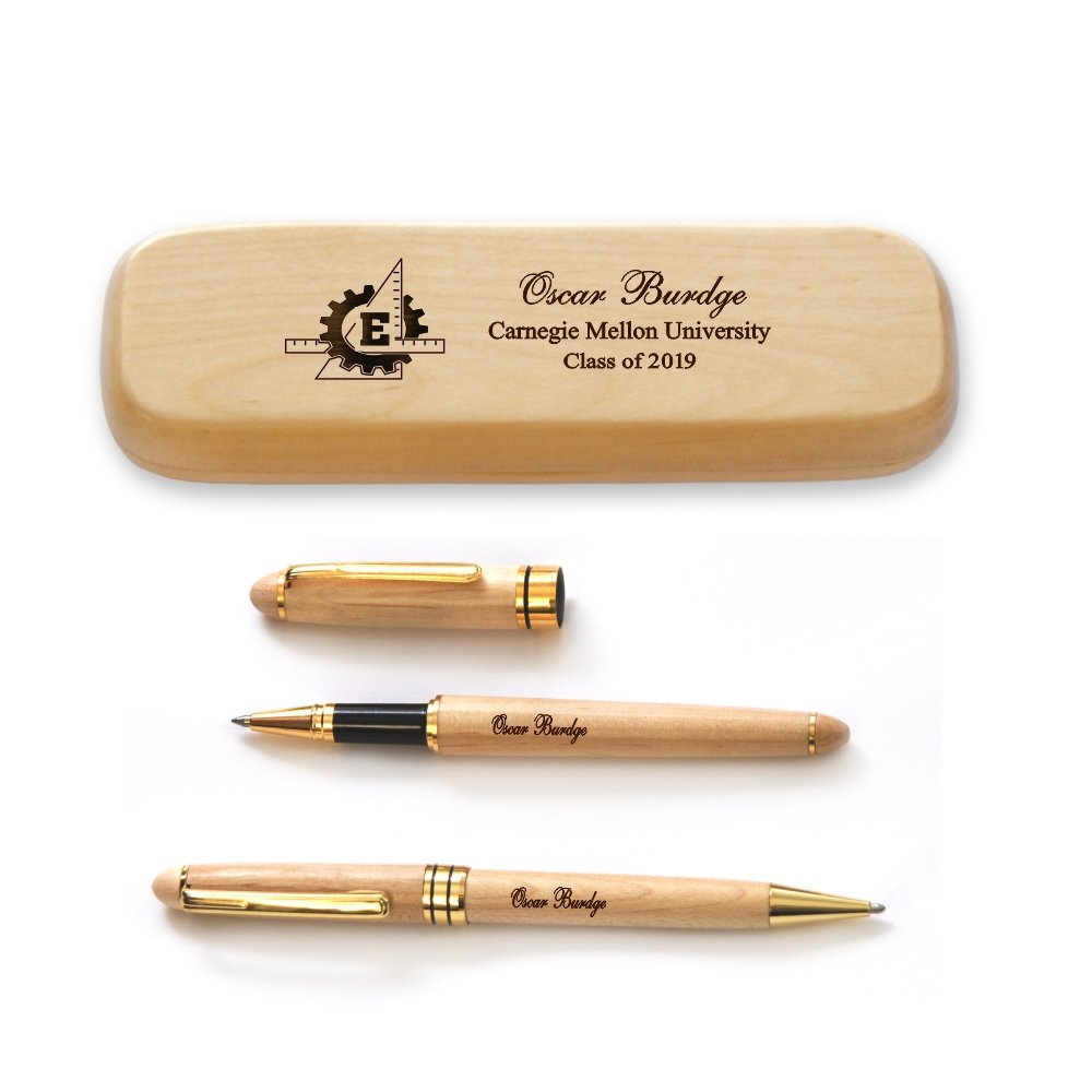 Personalized Solid Maple Wood Graduation Pen Set for Engineer
