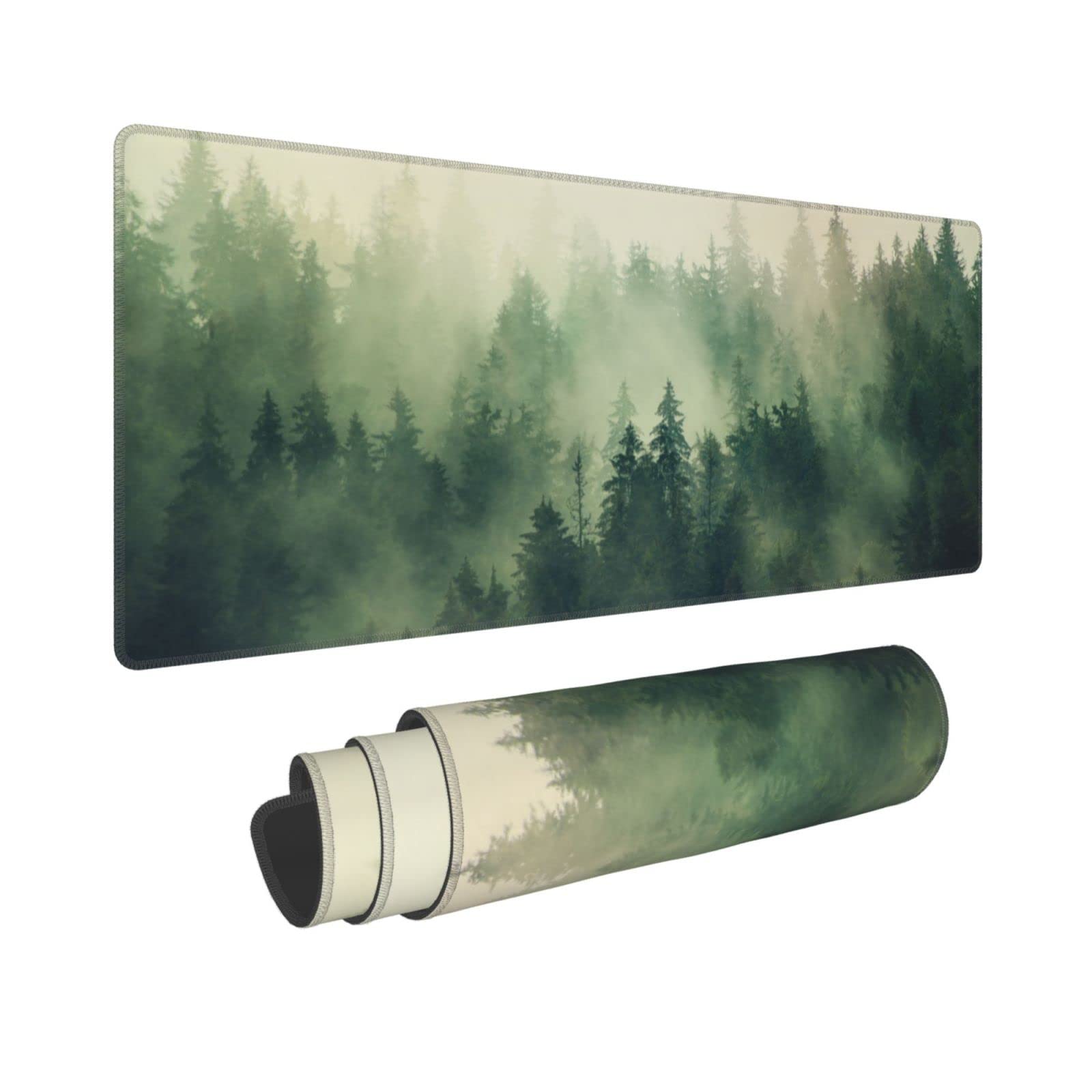 Green Forest Pine Fog Mountain Tree XXL XL Large Gaming Mouse Pad for Desk, Non-Slip Long Extended