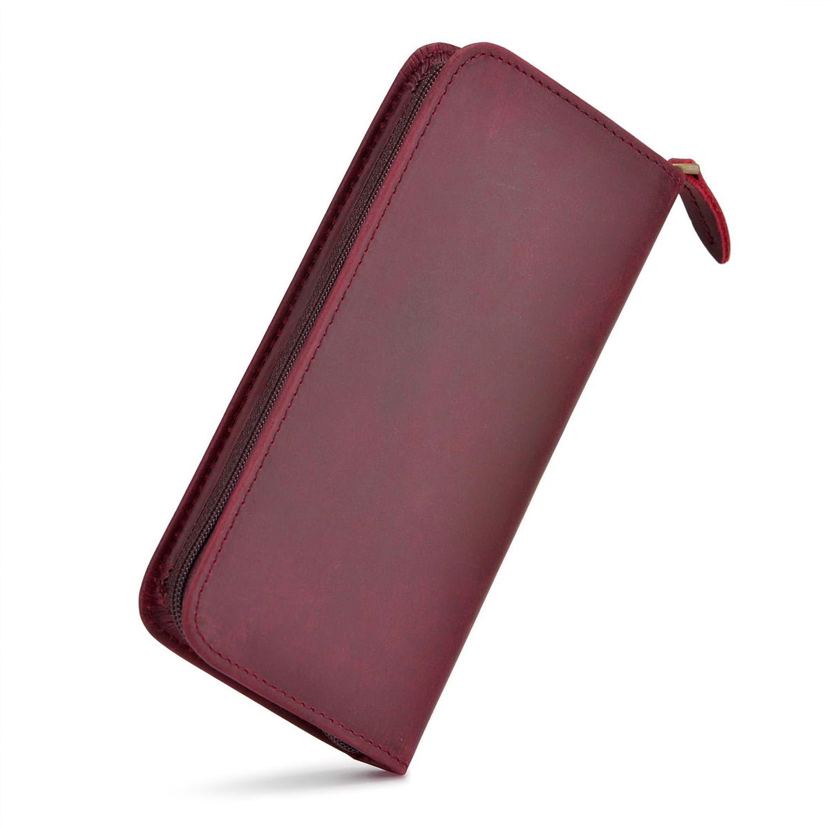 Asvine Fountain Pen Case 3 Divided Slots Crazy Horse Leather Pen Holder, Handmade Display Zippered