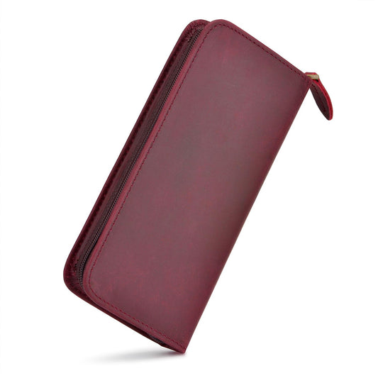 Asvine Fountain Pen Case 3 Divided Slots Crazy Horse Leather Pen Holder, Handmade Display Zippered