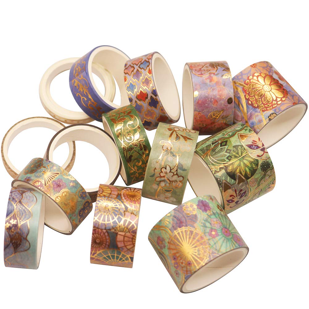 YUBBAEX Splendid Gold Washi Tape Set Embroidery Pattern Foil Decorative Tapes for Arts, DIY Crafts