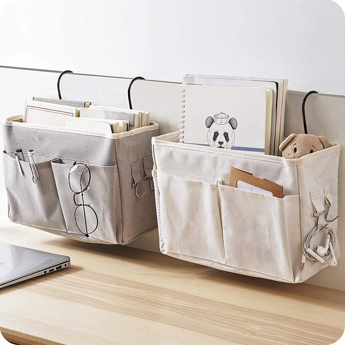 "KonHaovF 2Pack Bedside Organizer Caddy Hanging with Hook, Bed Storage Pocket for Dorm Kids Room