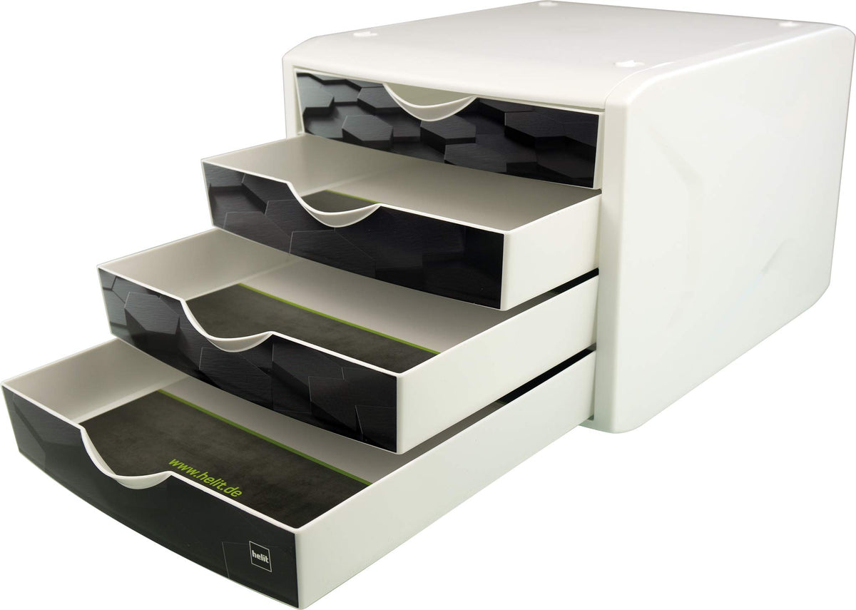 Helit H6129695 - The Chameleon Drawer Box 4 Drawers for DIN A4 Format Dark Hexagon, Pack of 1