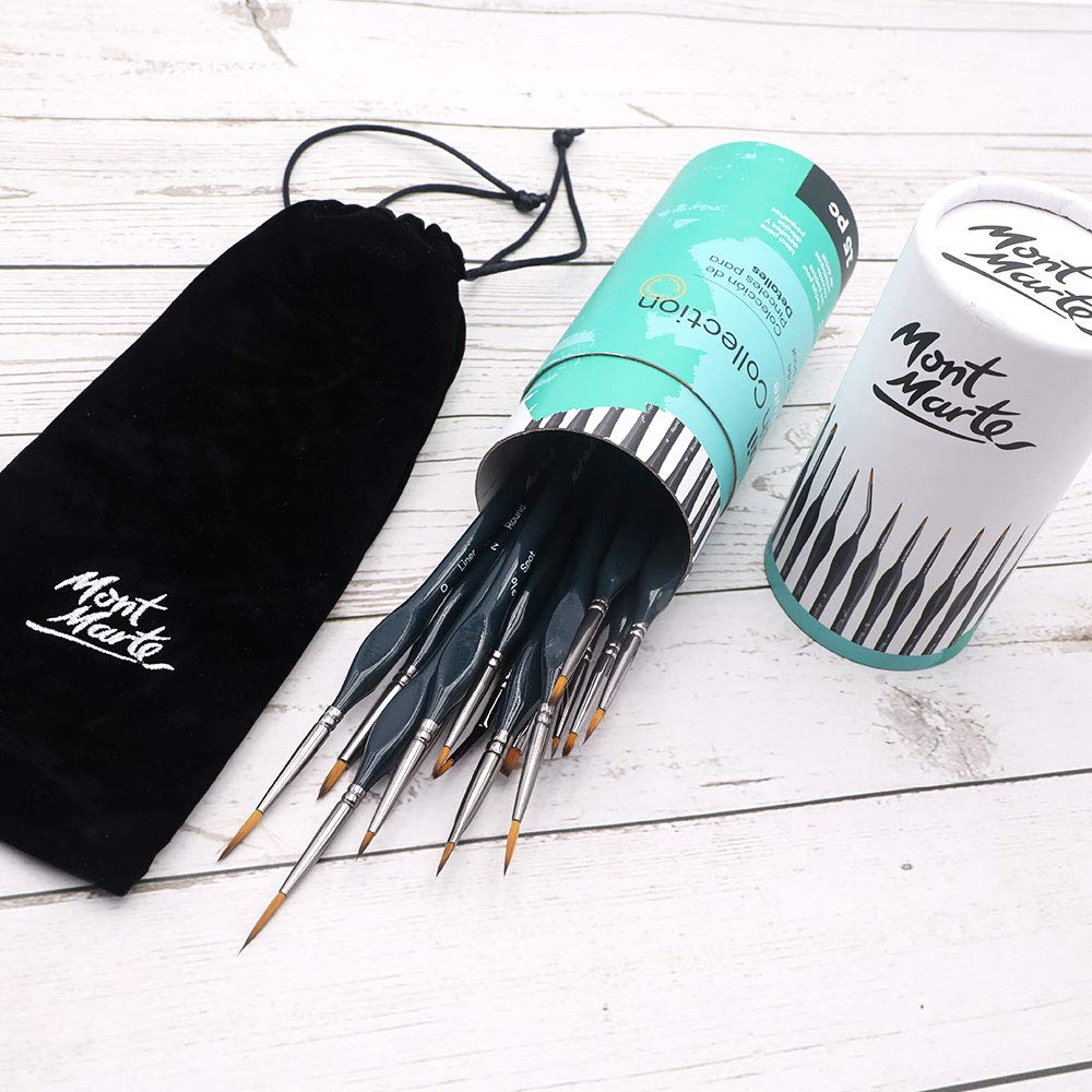 Mont Marte Signature Detail Brush Collection, 15 Piece, Taklon Bristles, Suitable for Acrylic, Oil