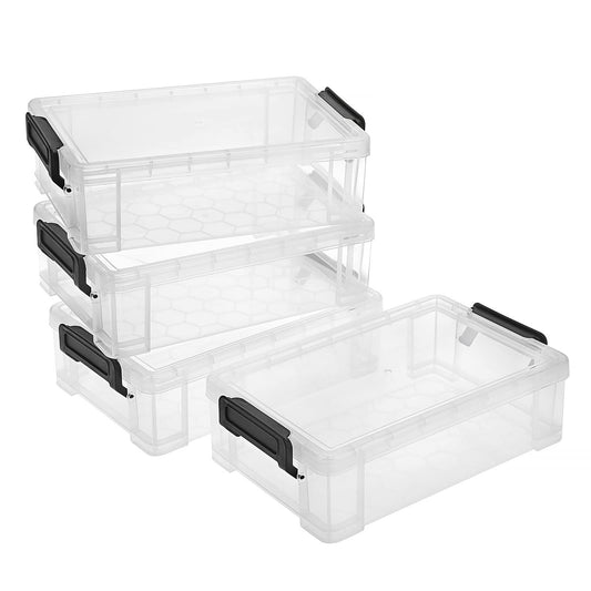 BTSKY 4 Pack Extra Large Plastic Pencil Box Stackable, Translucent, Black