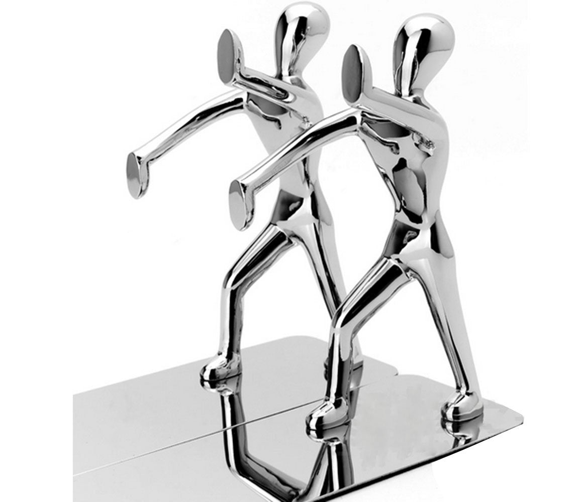 Fashion Creative Shiny Kung Fu Man Stainless Steel Metal Bookends Book End for Home Office Library