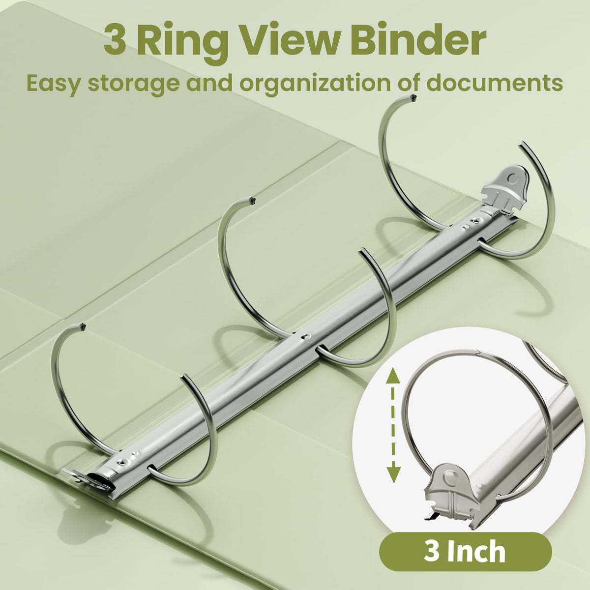 SUNEE 3 Ring Binder 3 Inch 1 Pack, Clear View Binder Three Ring PVC-Free (Fit 8.5x11 Inches) for
