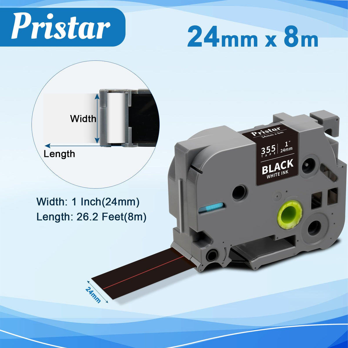 Pristar TZe-355 TZ-355 White on Black Compatible for Brother 24mm 0.94 Tape