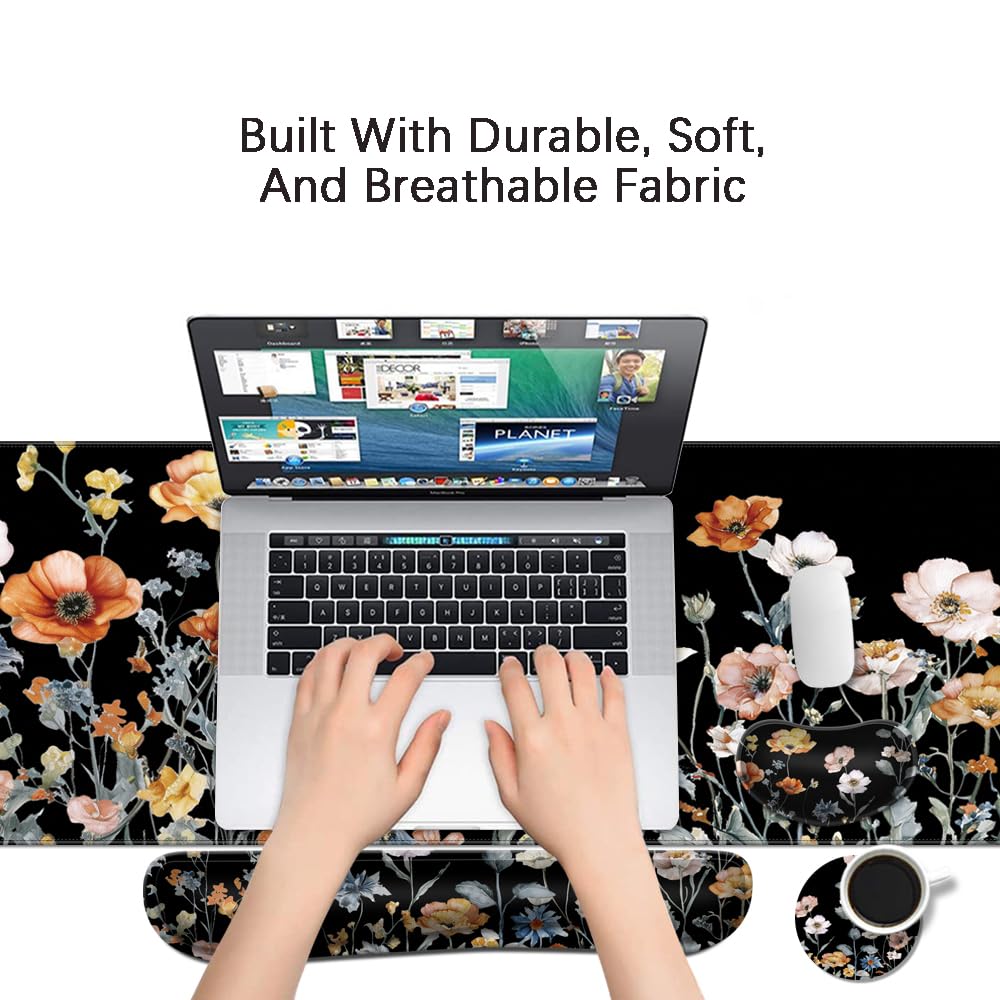 MIBITRI Keyboard Mouse Pad Set, Extended Gaming Mouse Pad+Ergonomics Keyboard Wrist Rest Support