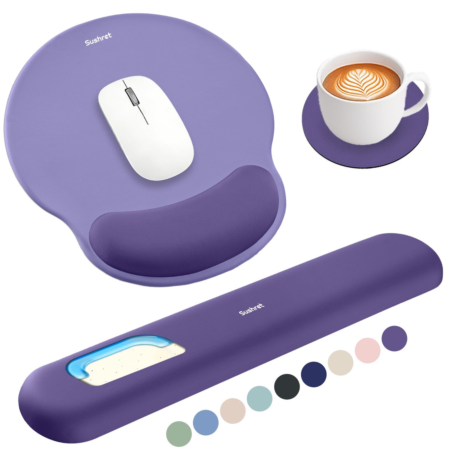 Sushret Mouse Pad and Keyboard Wrist Rest, 3-in-1 Gel Memory Foam Ergonomic Mouse Pad with Wrist