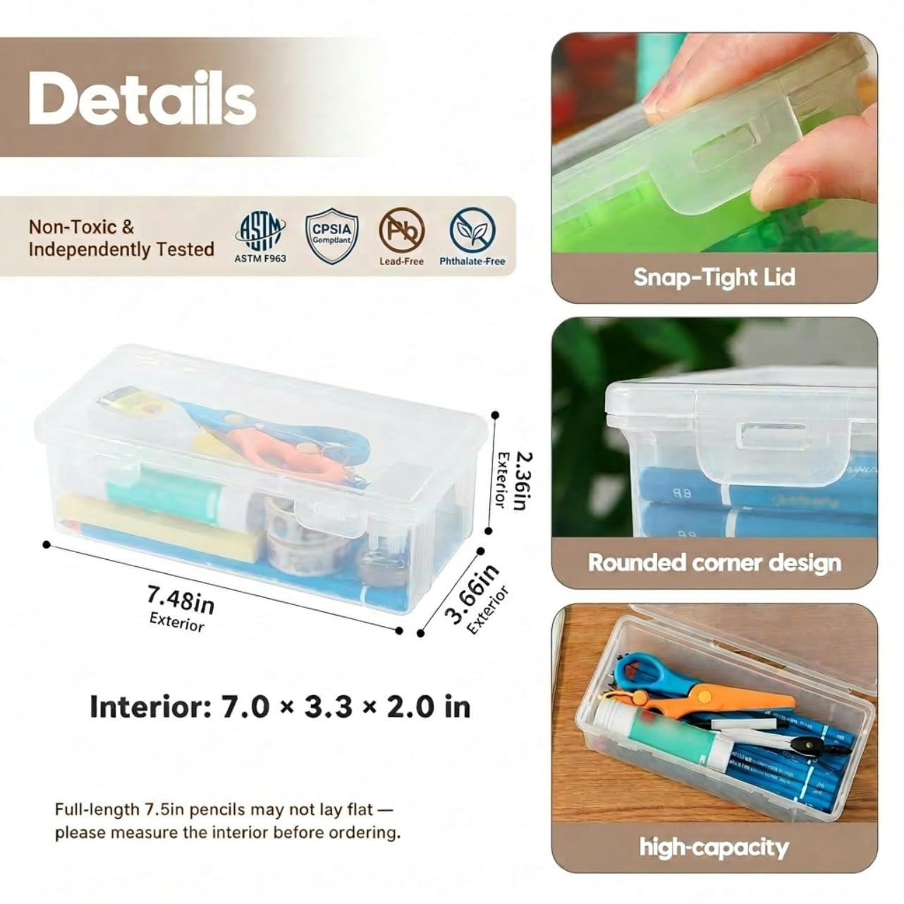 Swuj 8 Pack Large Clear Pencil Box, Stackable Snap-Lid Plastic Pencil Case