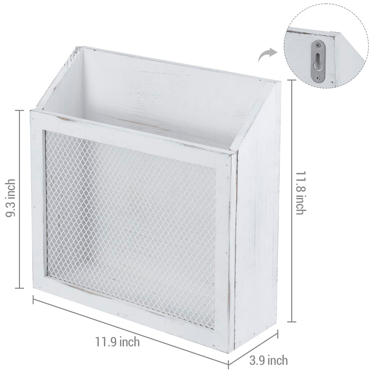 MyGift White Wood Magazine Holder, Chicken Wire Wall Mounted Mail Sorter