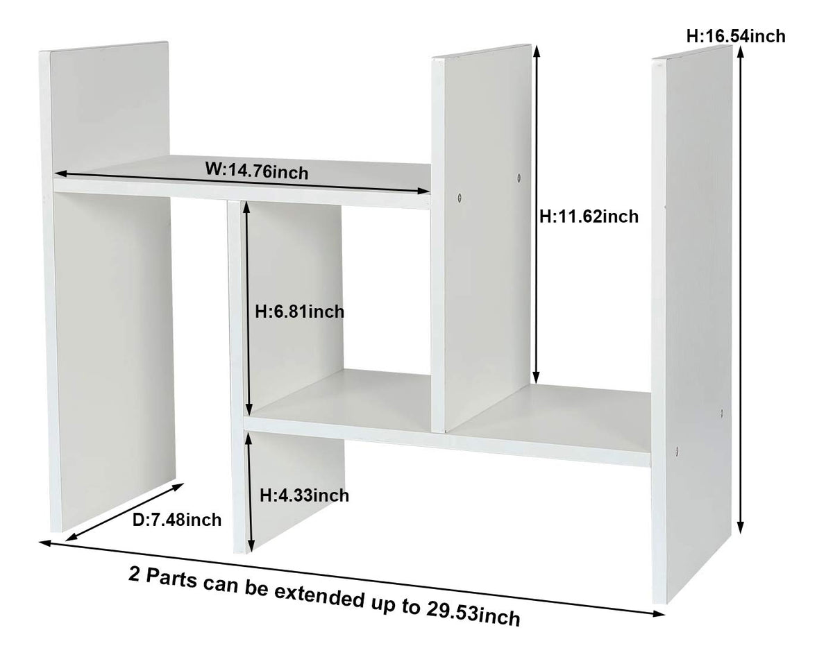 PAG-Mass Desktop Bookshelf Freestanding Wooden Countertop Bookcase Accessories Organizer Display
