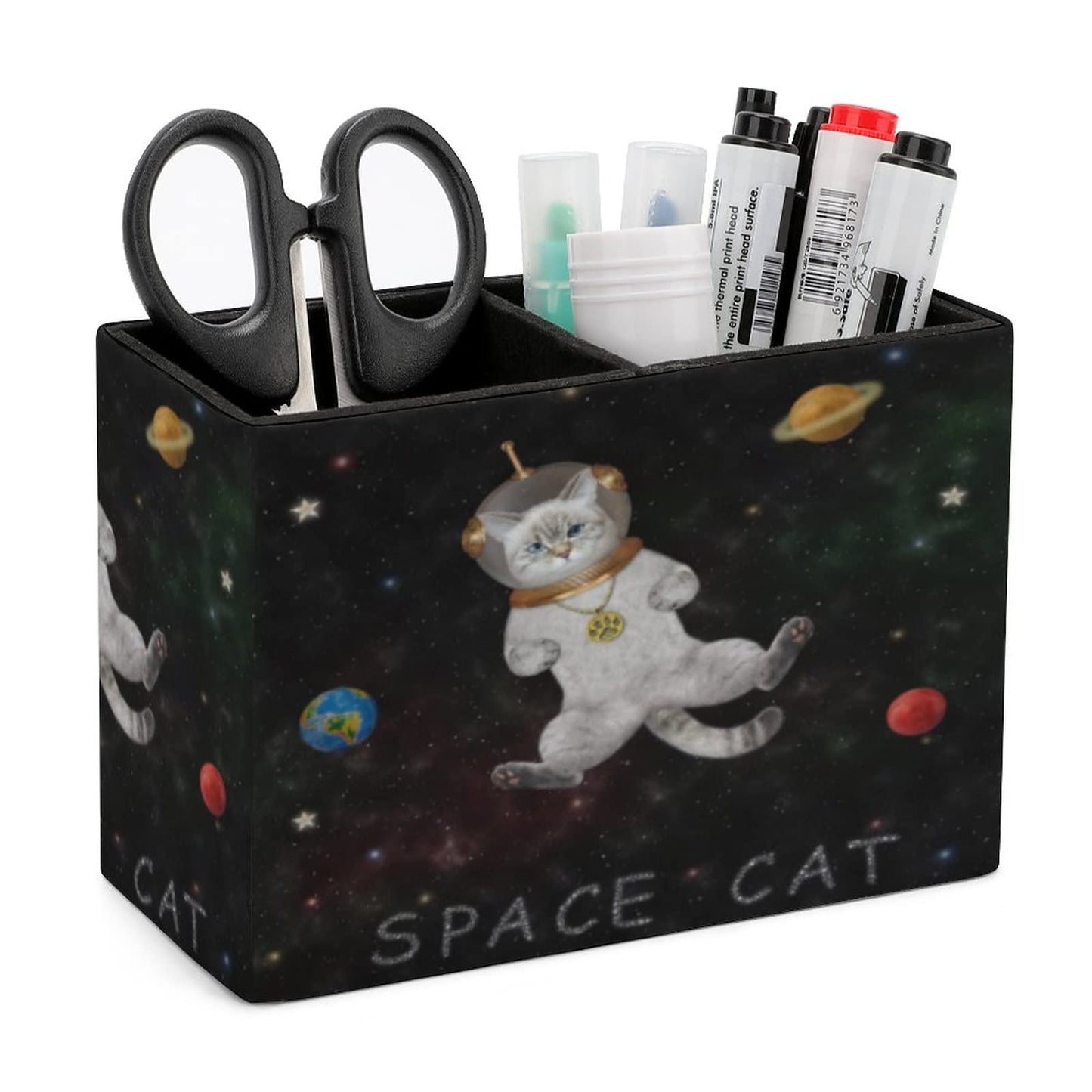 Niapessel Pencil Holder for Desk, Cat Astronaut Outer Space Pen Holder Storage Desktop Pen
