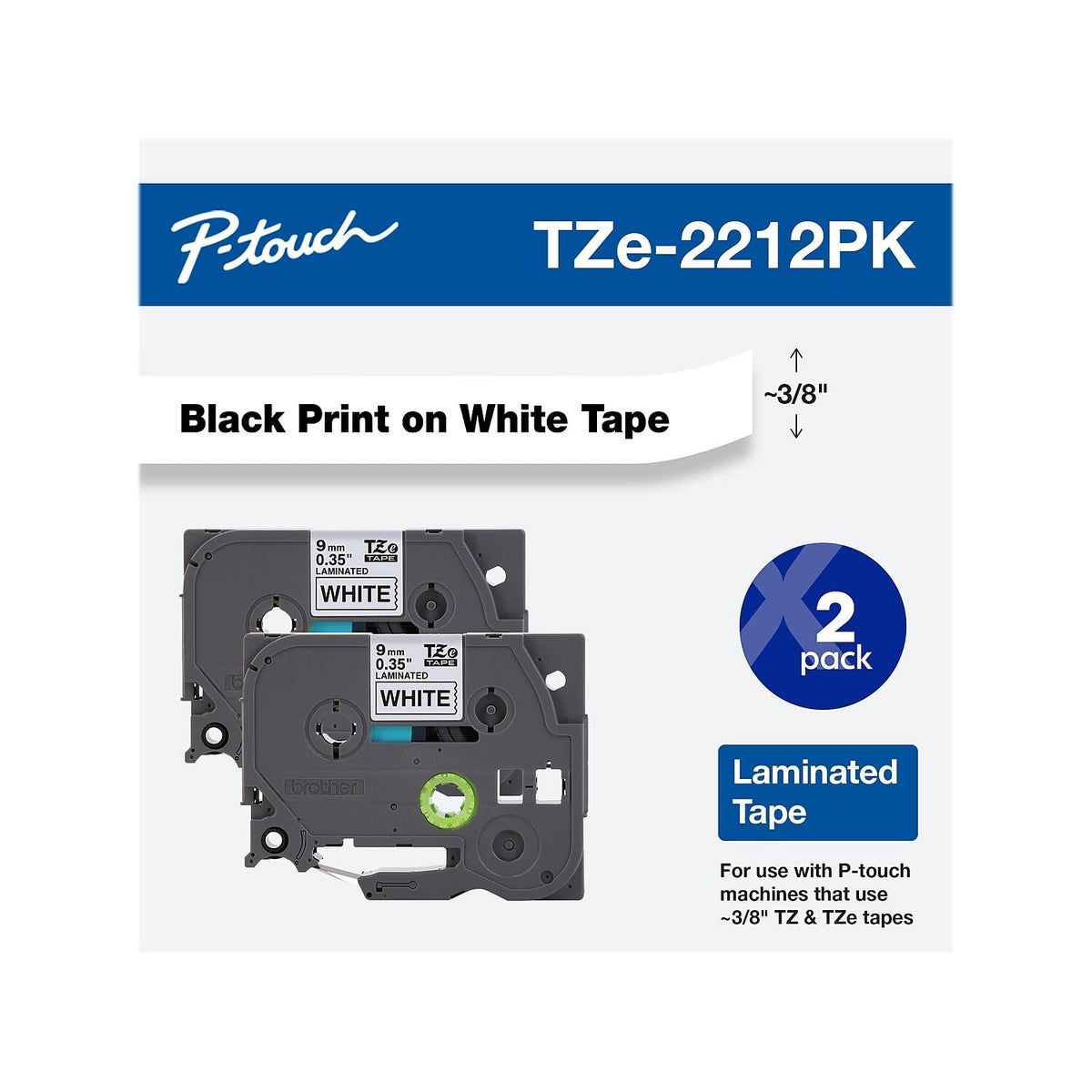 Brother Genuine P-Touch TZe-2212PK ~1" (24mm) Laminated Label Tape for use with Compatible Brother