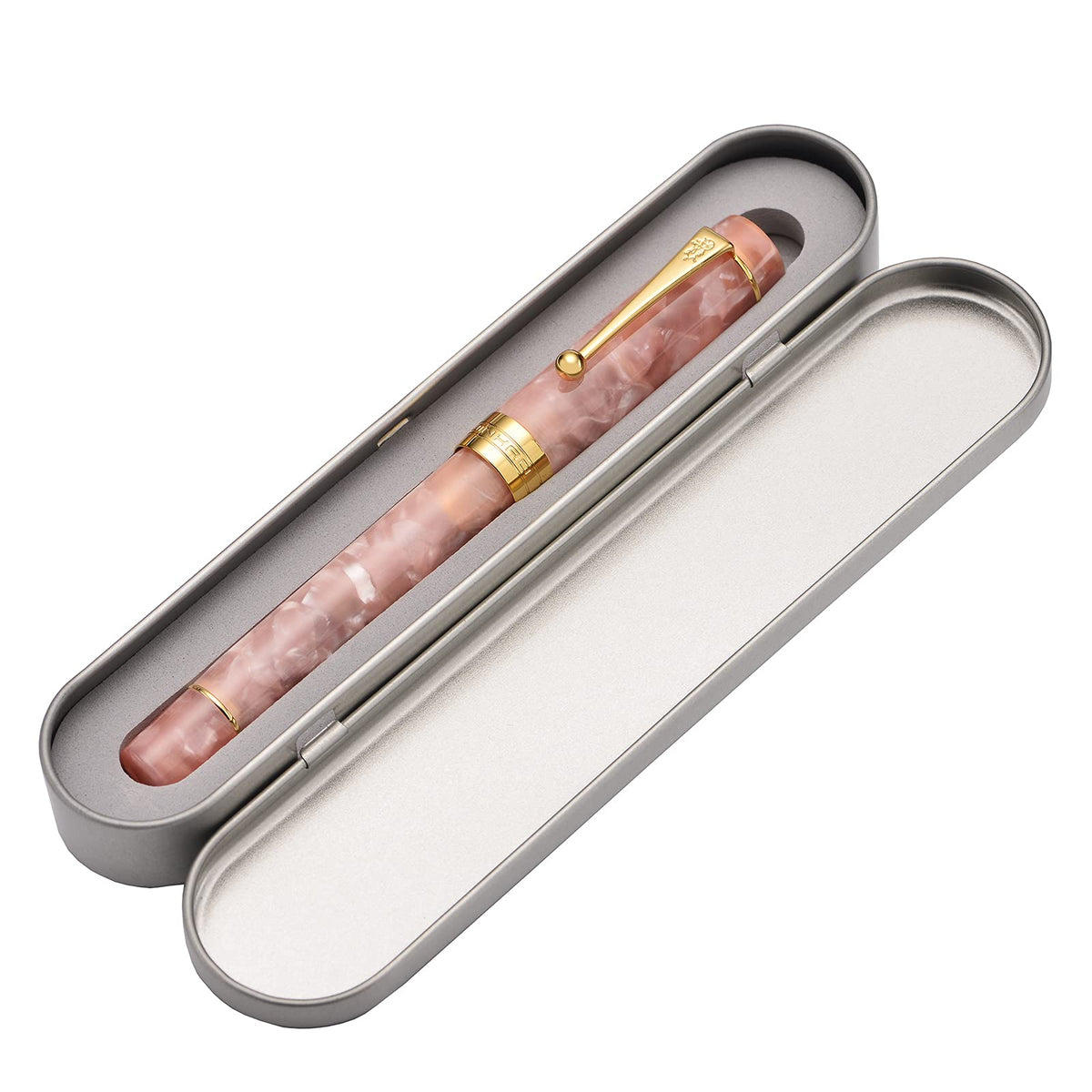 Jinhao 100 Fountain Pen Classic Style Pink Marble Acrylic, Fine Point with Converter and Gold Trim
