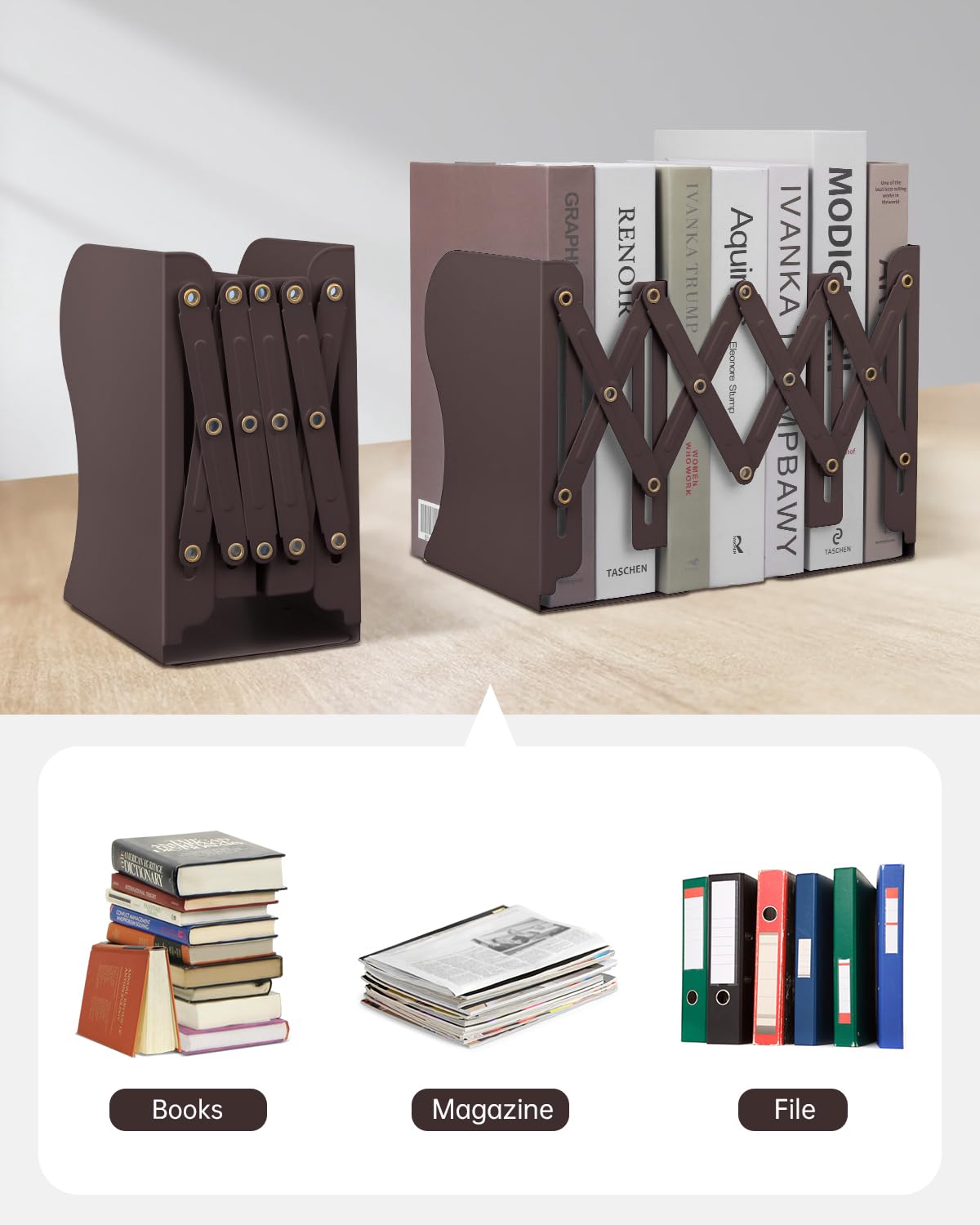Honagu Adjustable Bookends, Metal Book Ends for Shelves Heavy Book