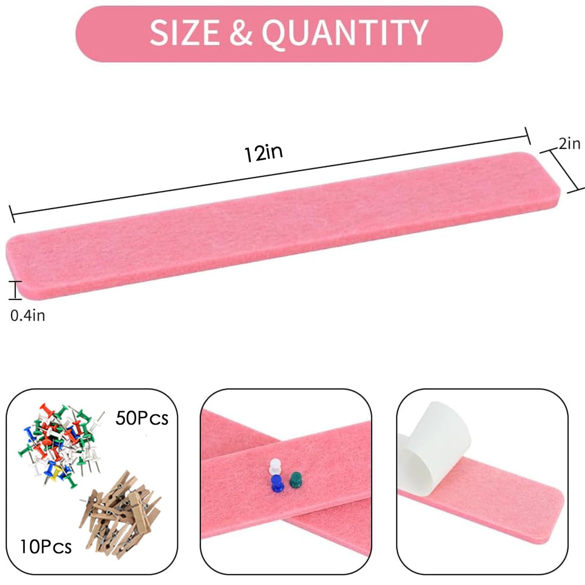 Vuzvuv 8Pcs Cork Bulletin Board Strips for Wall Office-Pink