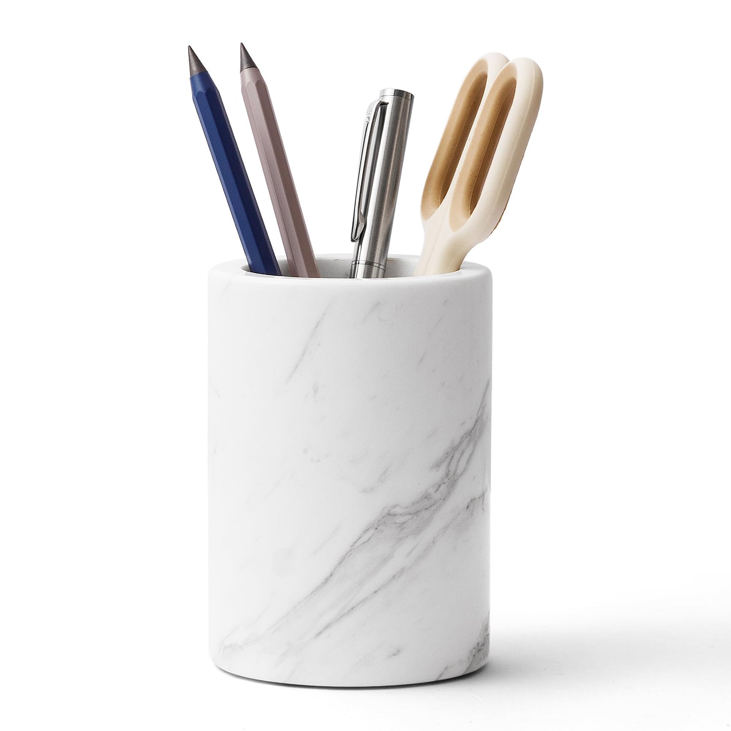WORHE Natural Marble Pen Holder for Desk, Handcrafted Volakas Sturdy Desk Organizer for Office