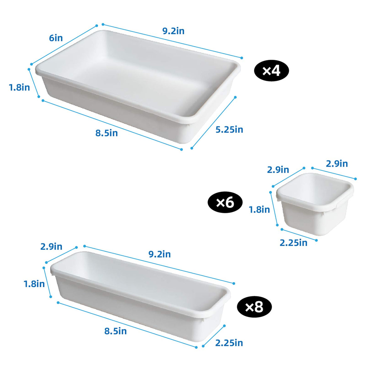 BYCY 18 Pcs White Drawer Organizers Trays Set Drawer Dividers for Kitchen Office Bathroom