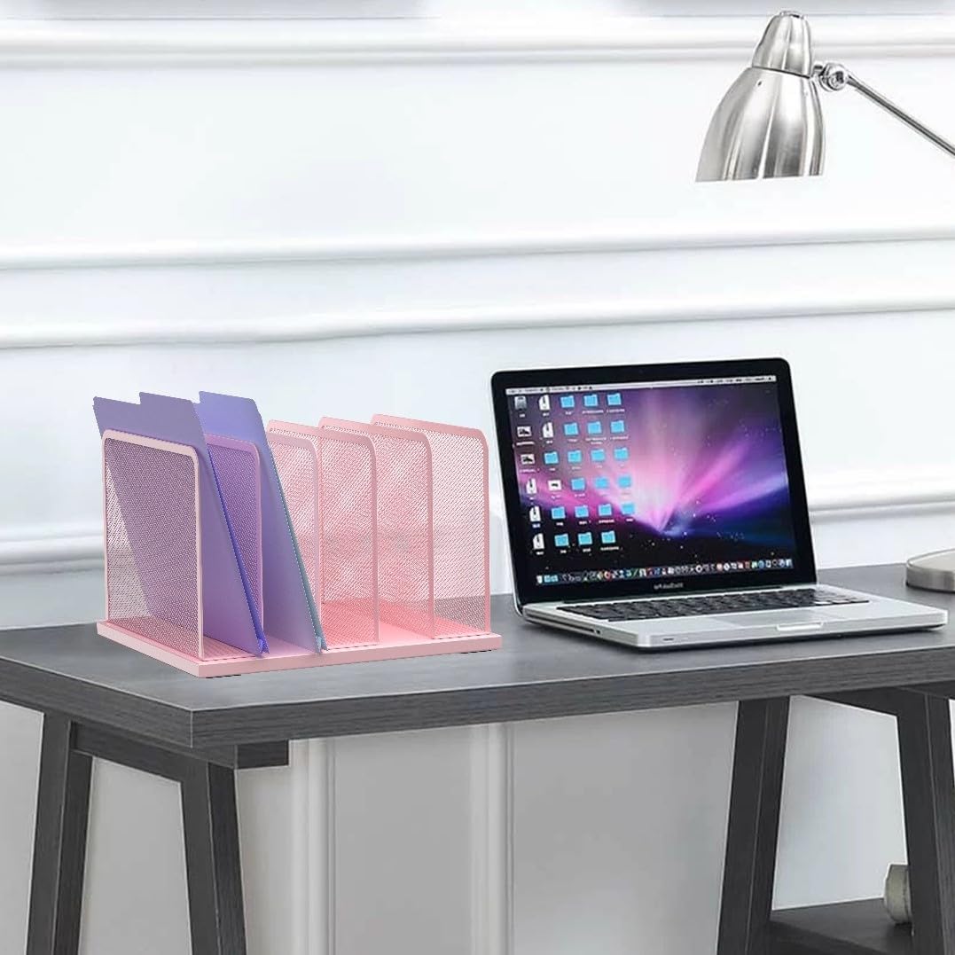 Kuntine.B 5-Section Upright Desk File Organizer Pink 1 Pack