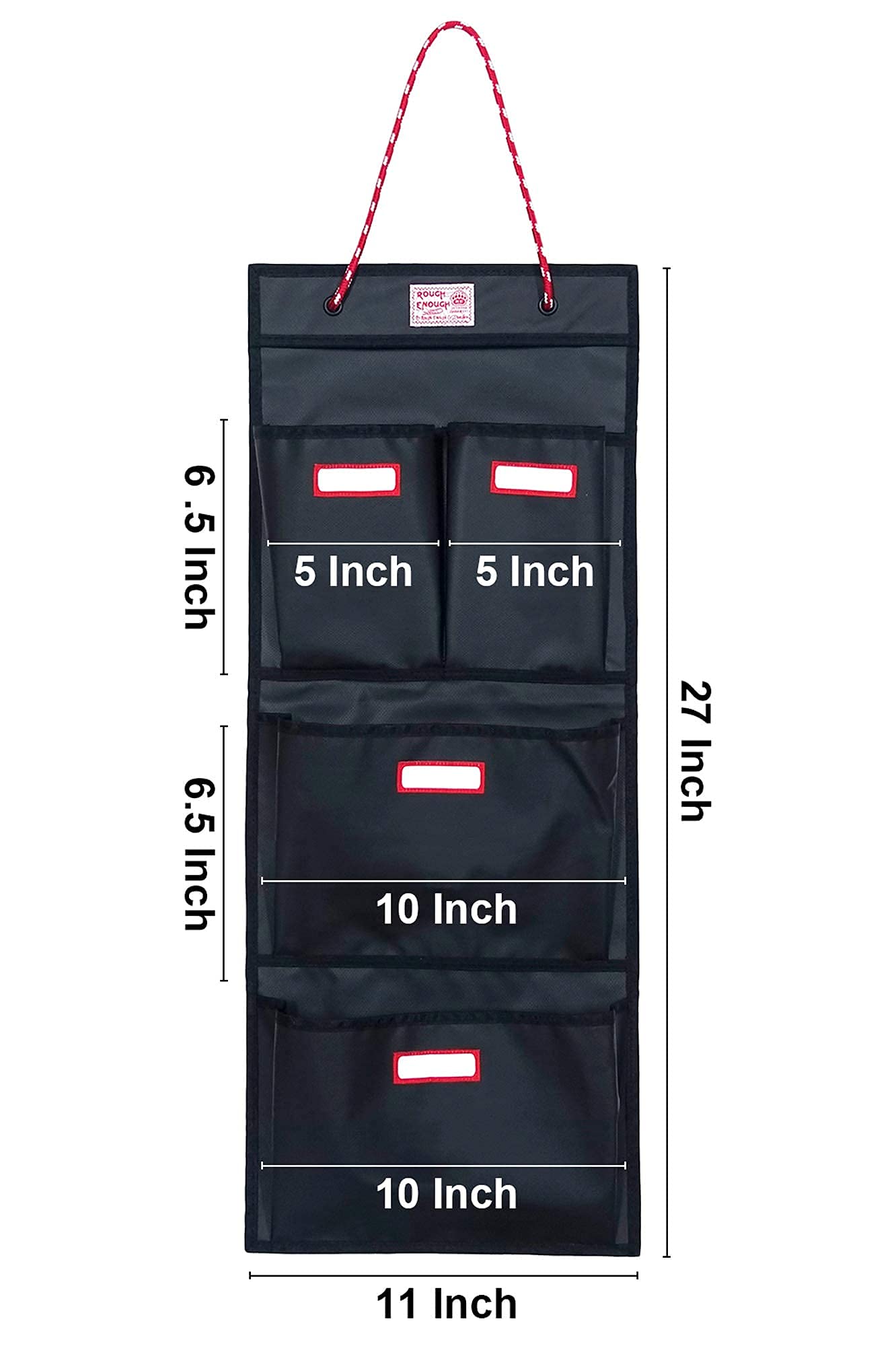 Rough Enough Locker Organizer, 4 Pockets Hanging for Gym Work Wall, Black