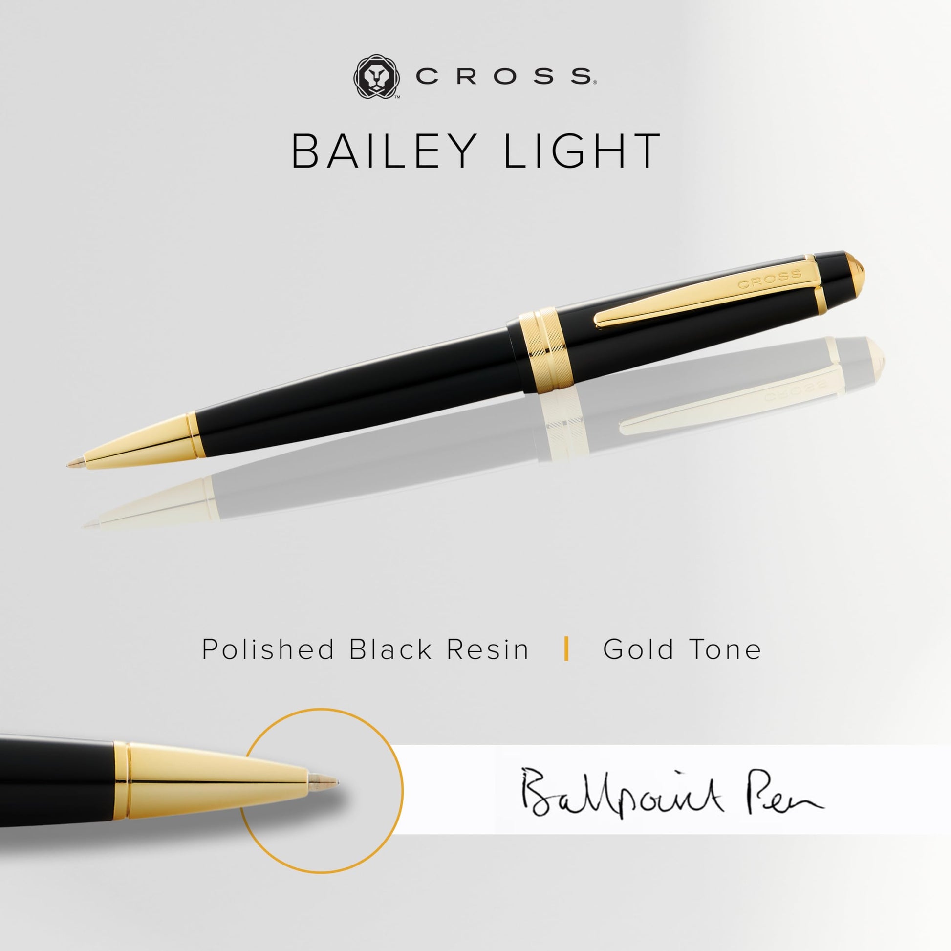 Cross Bailey Light Black & Gold Tone Ballpoint Pen, Medium Point, Black Ink