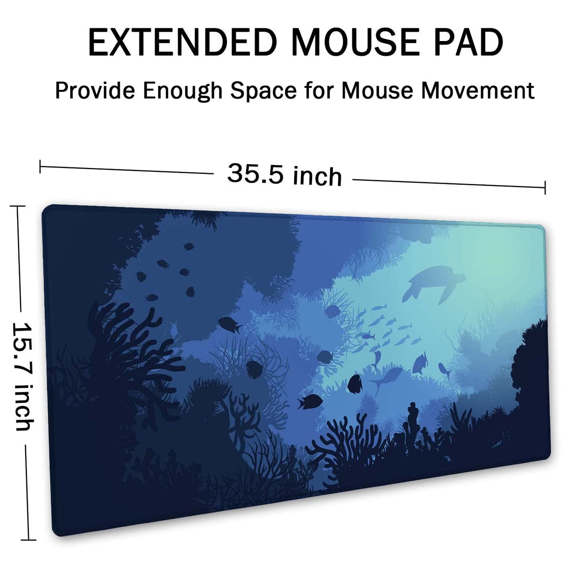 SSOIU Blue Ocean Big Turtle Desk Mat, Under The Sea Peaceful Extra Large Mouse Pad, Extended Gaming