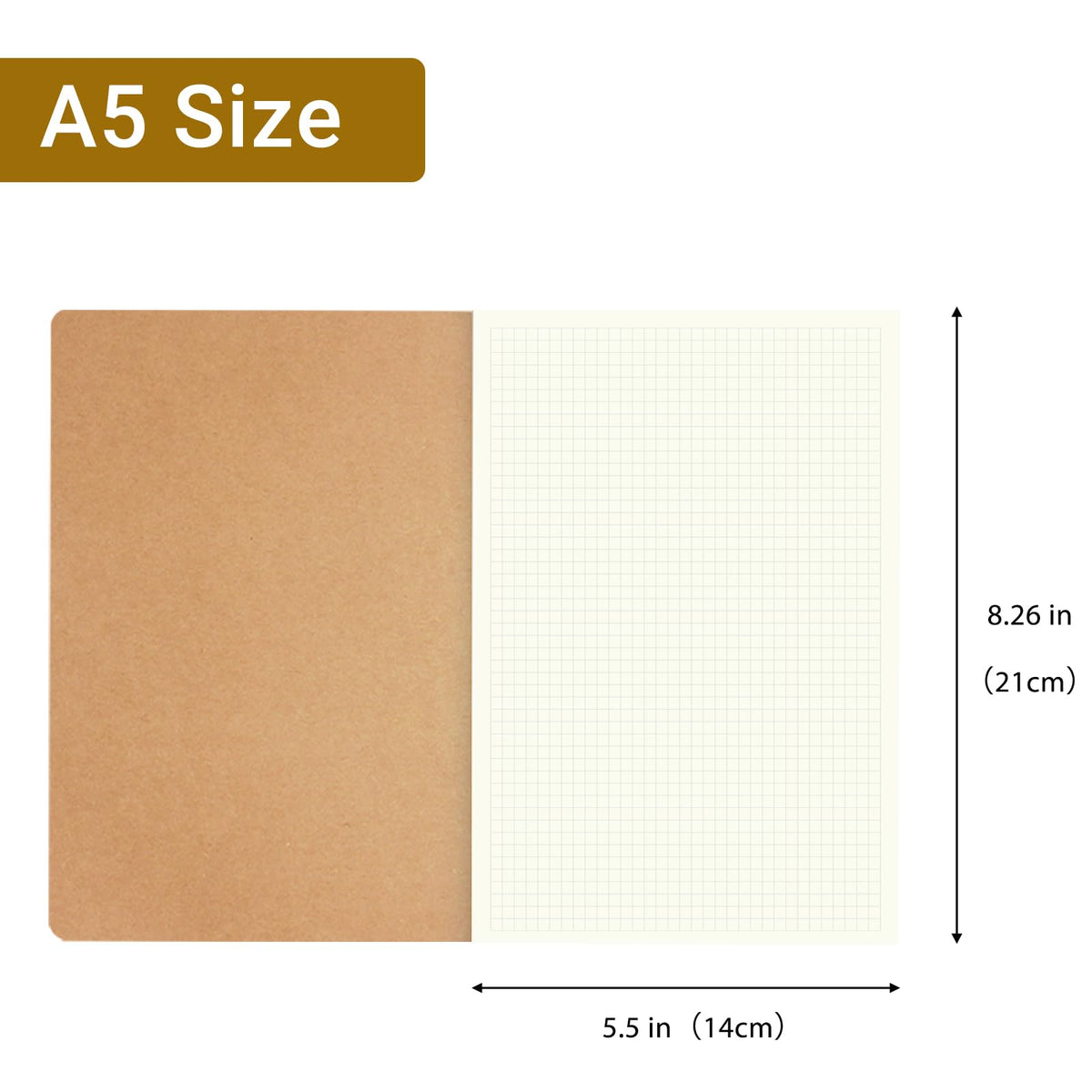 zmybcpack 12 Pack Kraft Graph Paper Notebook, A5 Size, 8.26"x5.5",
