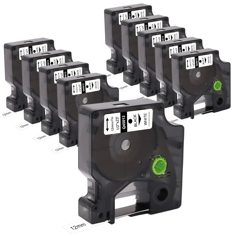 Molabel 10x Label Tape Compatible for Dymo D1 45013 50720530 (1/2 Inch x 23Ft) Label Tape Blackon
