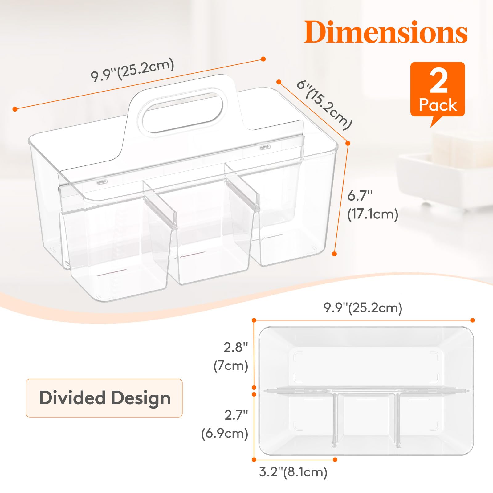 Lifewit Art Supply Caddy with Handle, Plastic Craft Storage, Clear, 2 Pcs