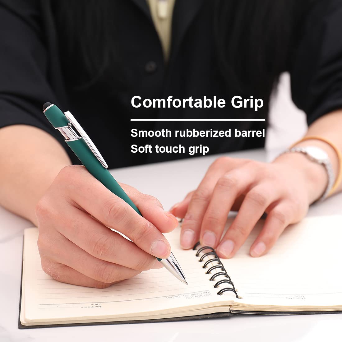 Oddmoal Ballpoint Pen with Stylus Tip, Soft Touch Click Metal Pen, 1.0mm Medium Point, Black Ink
