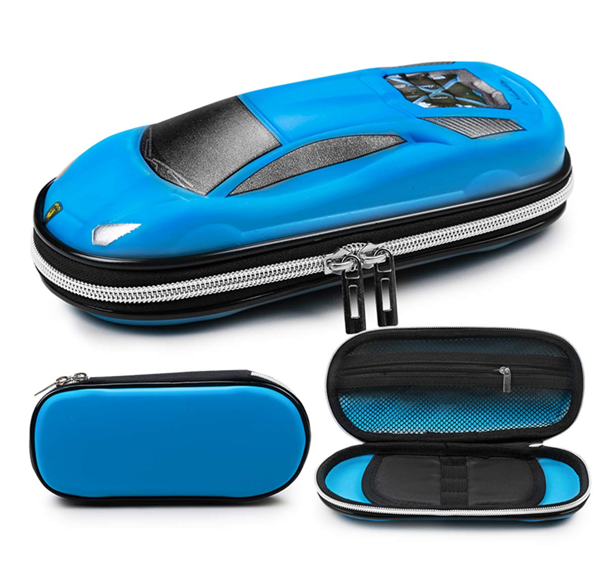Surpop Supercar Pencil Case, EVA Hard Shell for Kids and Teens, Blue