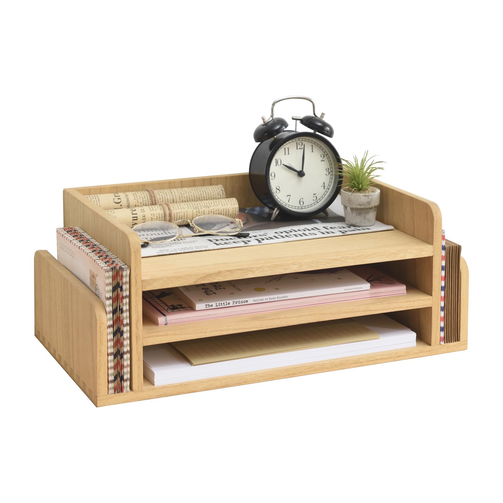 KIRIGEN Wood Desk Organizer, 5-Tray Letter Tray and Mail Sorter Natural 2TP