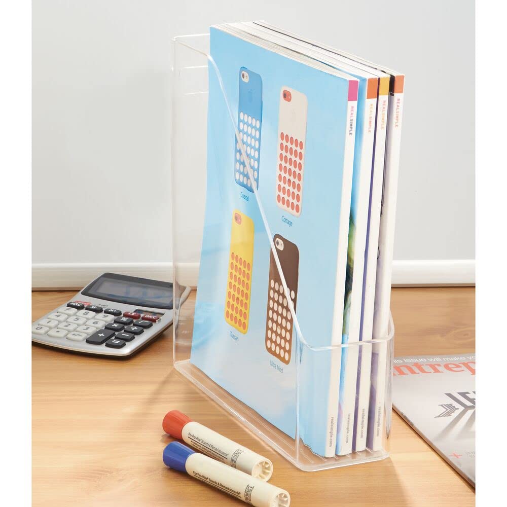 mDesign Plastic Slim Vertical File Folder Storage Organizer Bin with Handle - Hold Notebooks