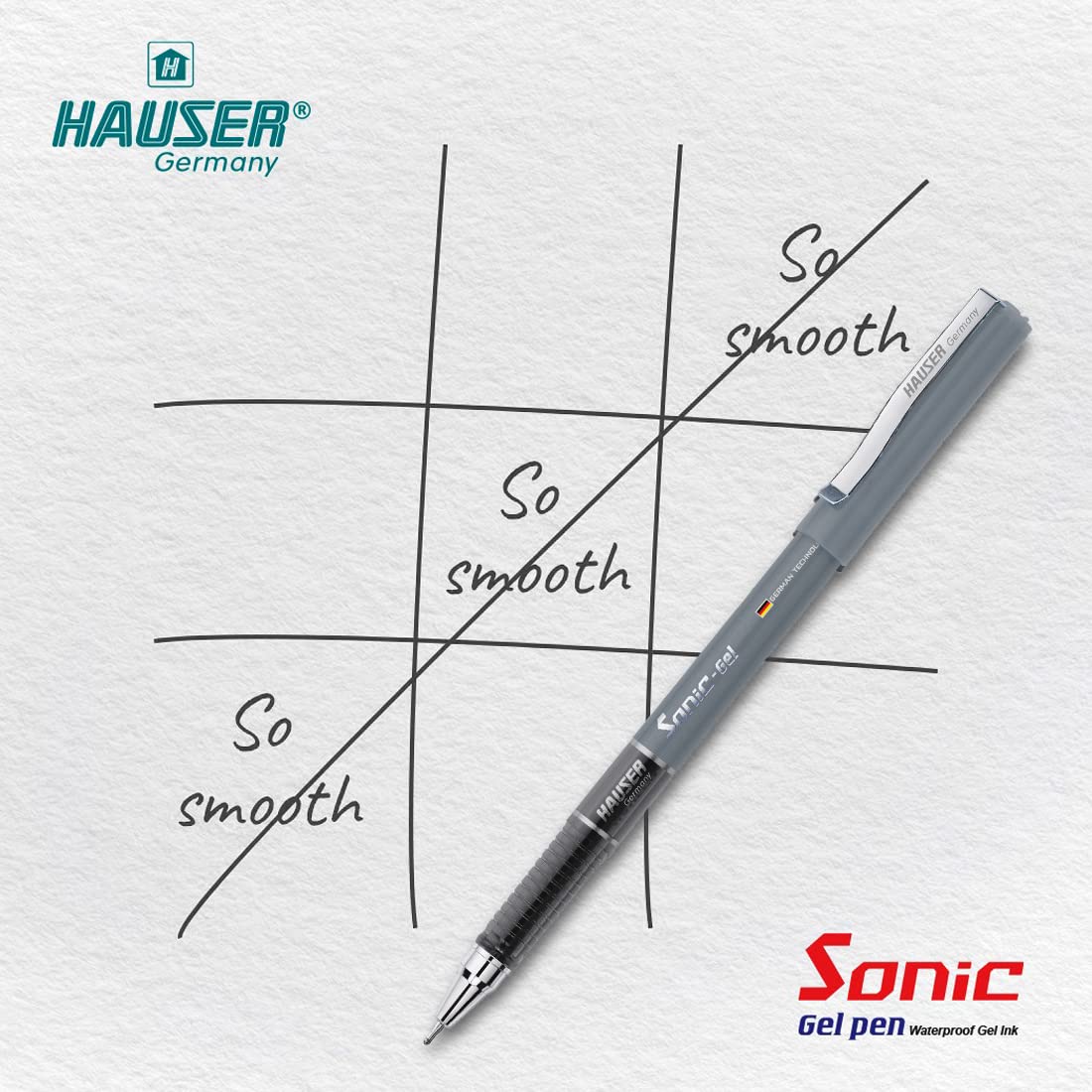 Hauser Sonic 0.55mm Gel Pen Box | Attractive Foiled Body | Stylish Metal Clip | Refillable &