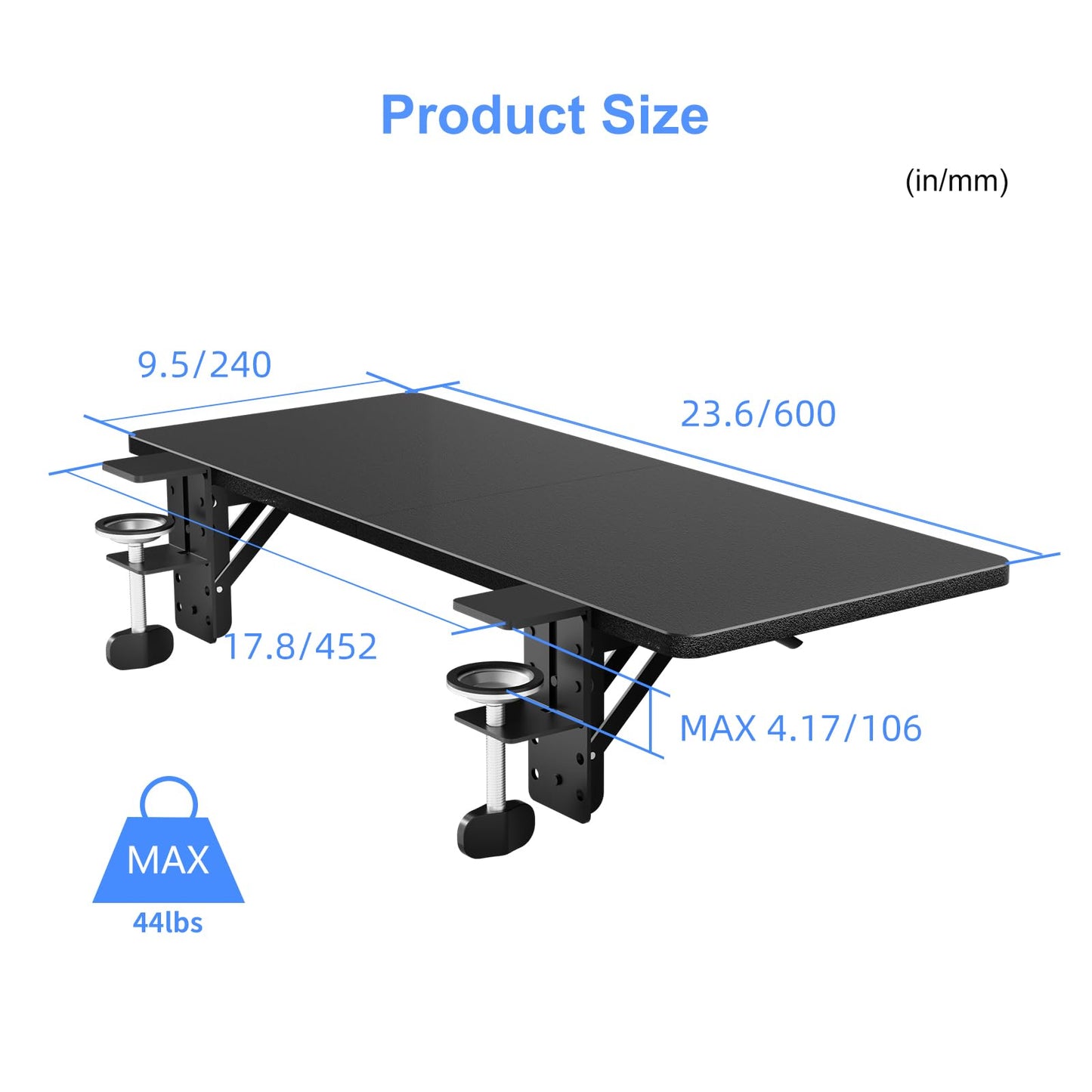 Suptek Clamp-on 9.5 x 23.6 inch Desk Extender, Wrist Support, Foldable Keyboard Tray Platform