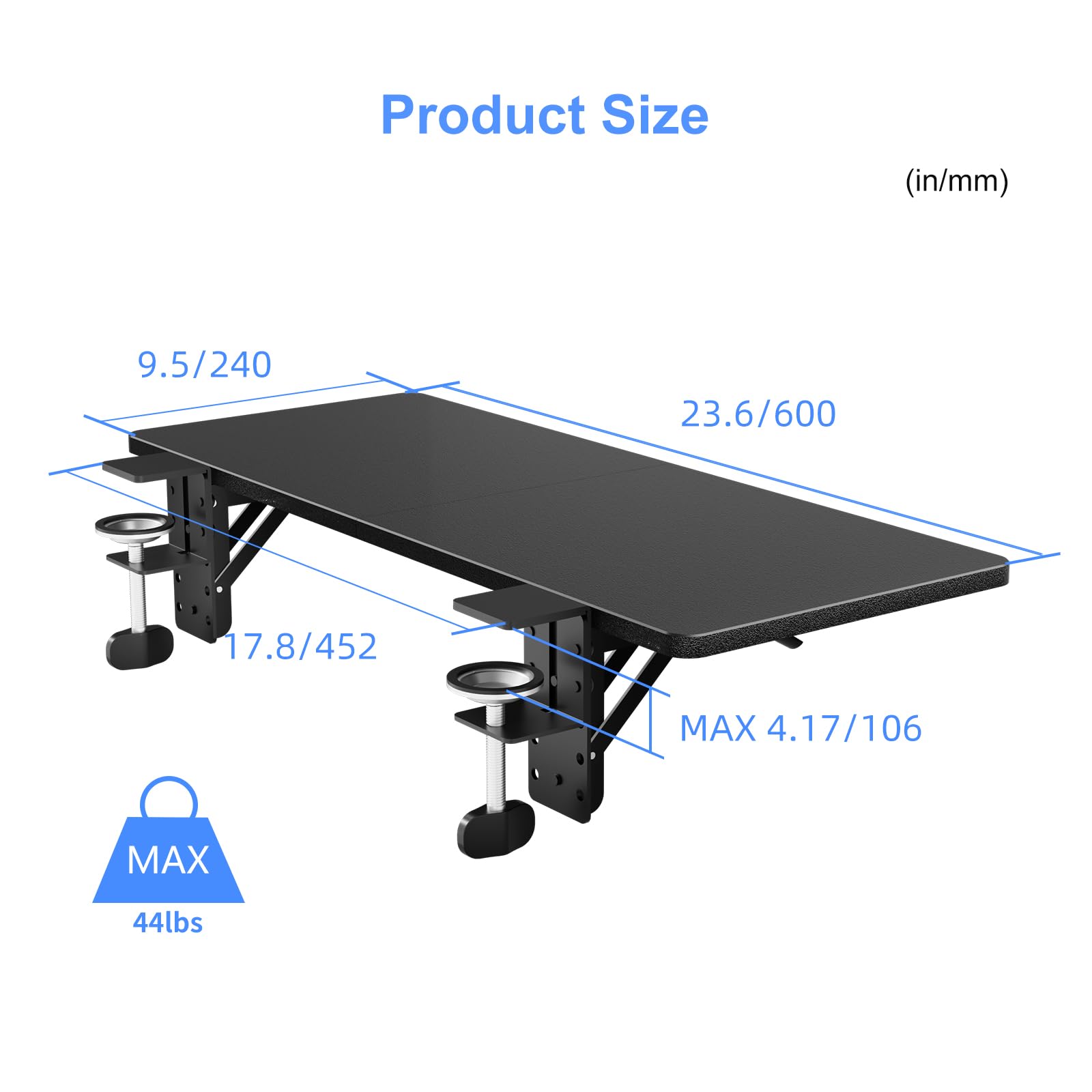 Suptek Clamp-on 9.5 x 23.6 inch Desk Extender, Wrist Support, Foldable Keyboard Tray Platform