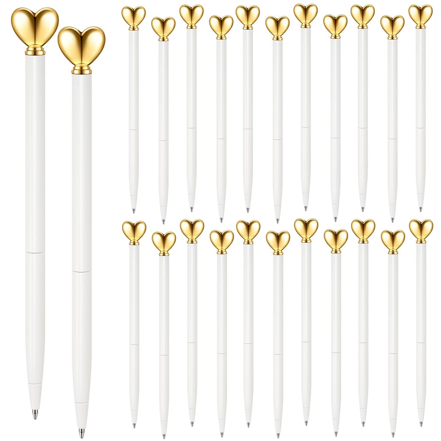 Thenshop White 24 Pcs Heart Shaped Pens Retractable Metal Cute Pens 1.0 mm Black Ink Ballpoint