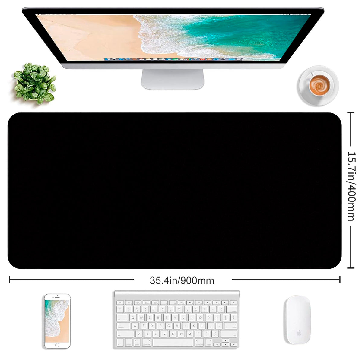 Large Black Computer Mouse Pad, Office Non Slip Gaming Desktop Keyboard Pad